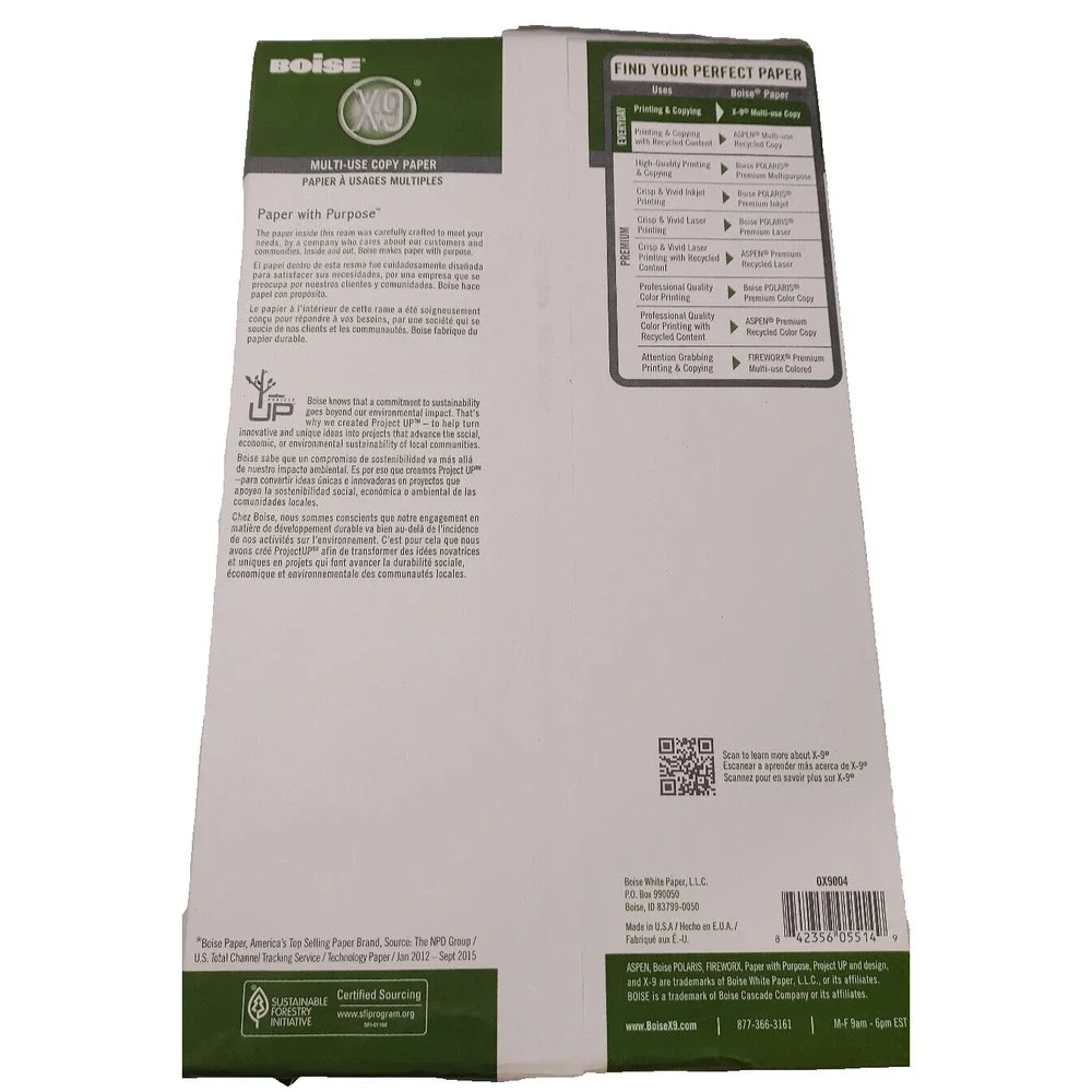 8.5/14 Boise X-9 Multi-Use Copy Paper 500 Sheets of Paper Printer